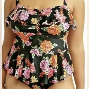 Terra & Sky 5X 32W 34W Floral One piece Swimsuit adjustable straps soft cups